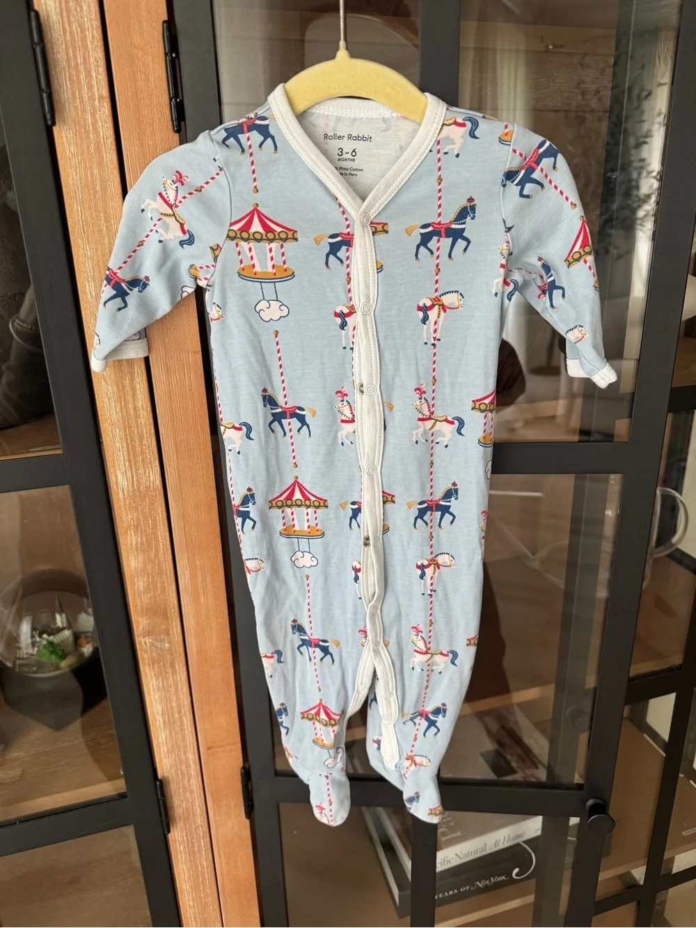 Roller Rabbit carousel footies snaps baby boy girl unisex popcorn horses pima